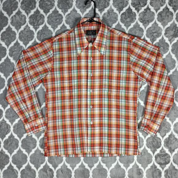 Vintage MW Shirt Mens Medium Plaid Button Up Long Sleeve No Iron 70s - Picture 2 of 9